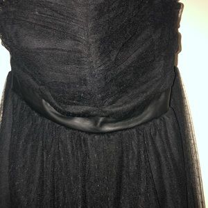 Strapless black leather strip formal dress